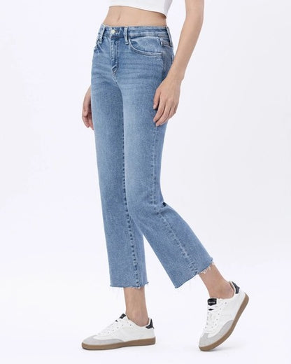 SMARTEST MEDIUM WASH MID RISE CROPPED REGULAR STRAIGHT LEG JEANS