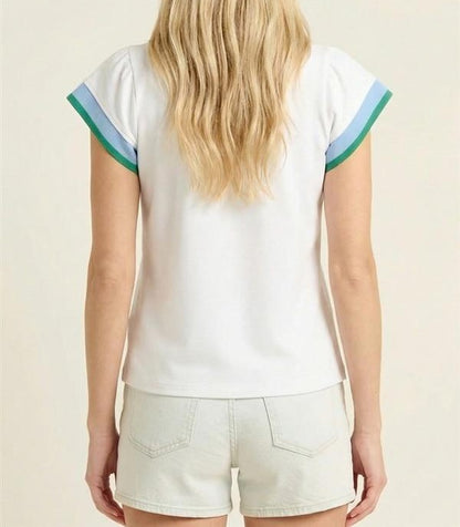 OFF WHITE/BLUE/GREEN CONTRAST BAND POLO TOP