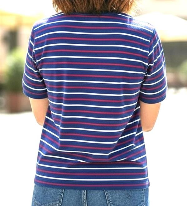 ROYAL BLUE/WHITE/RED STRIPED COTTON SHORT SLEEVE TOP