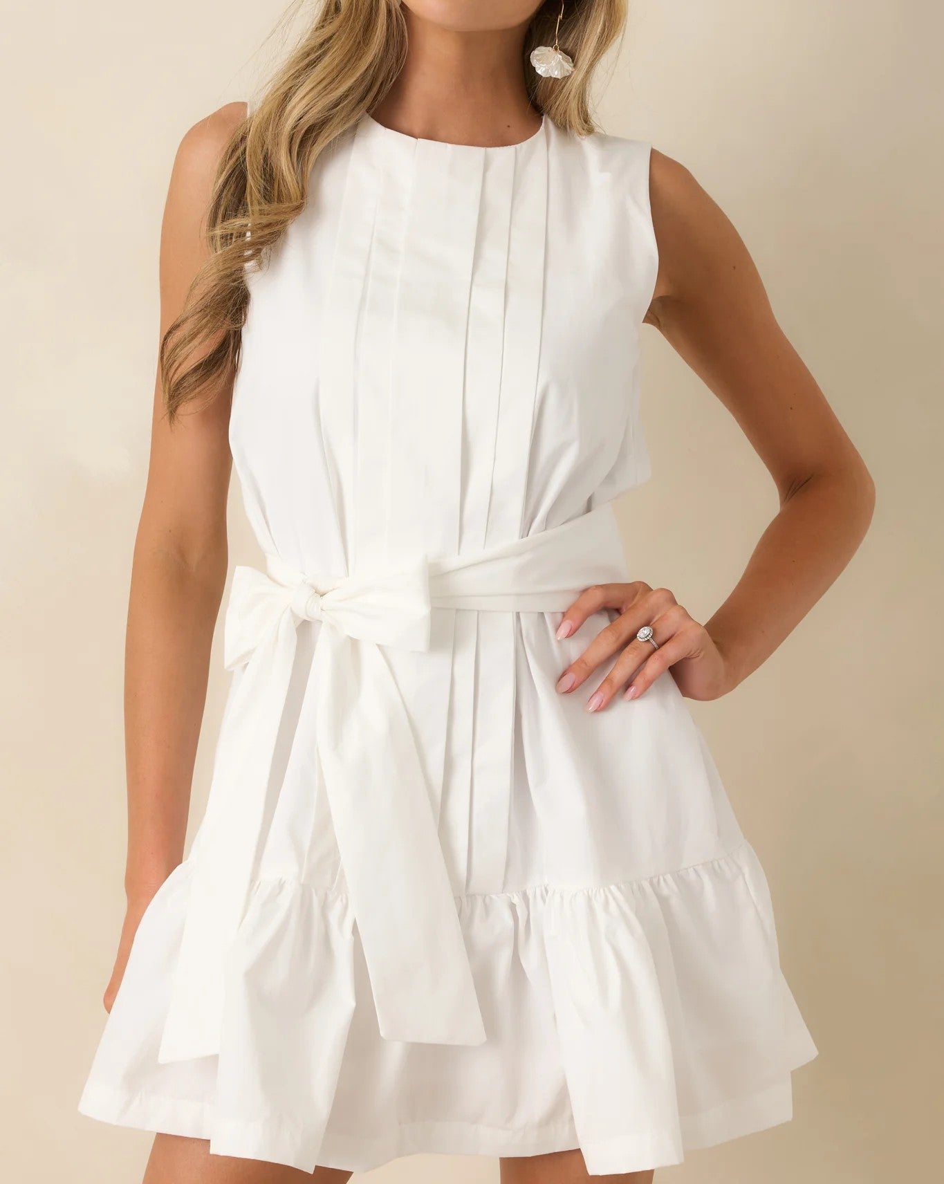 WHITE PLEATED COTTON QUINN MINI DRESS