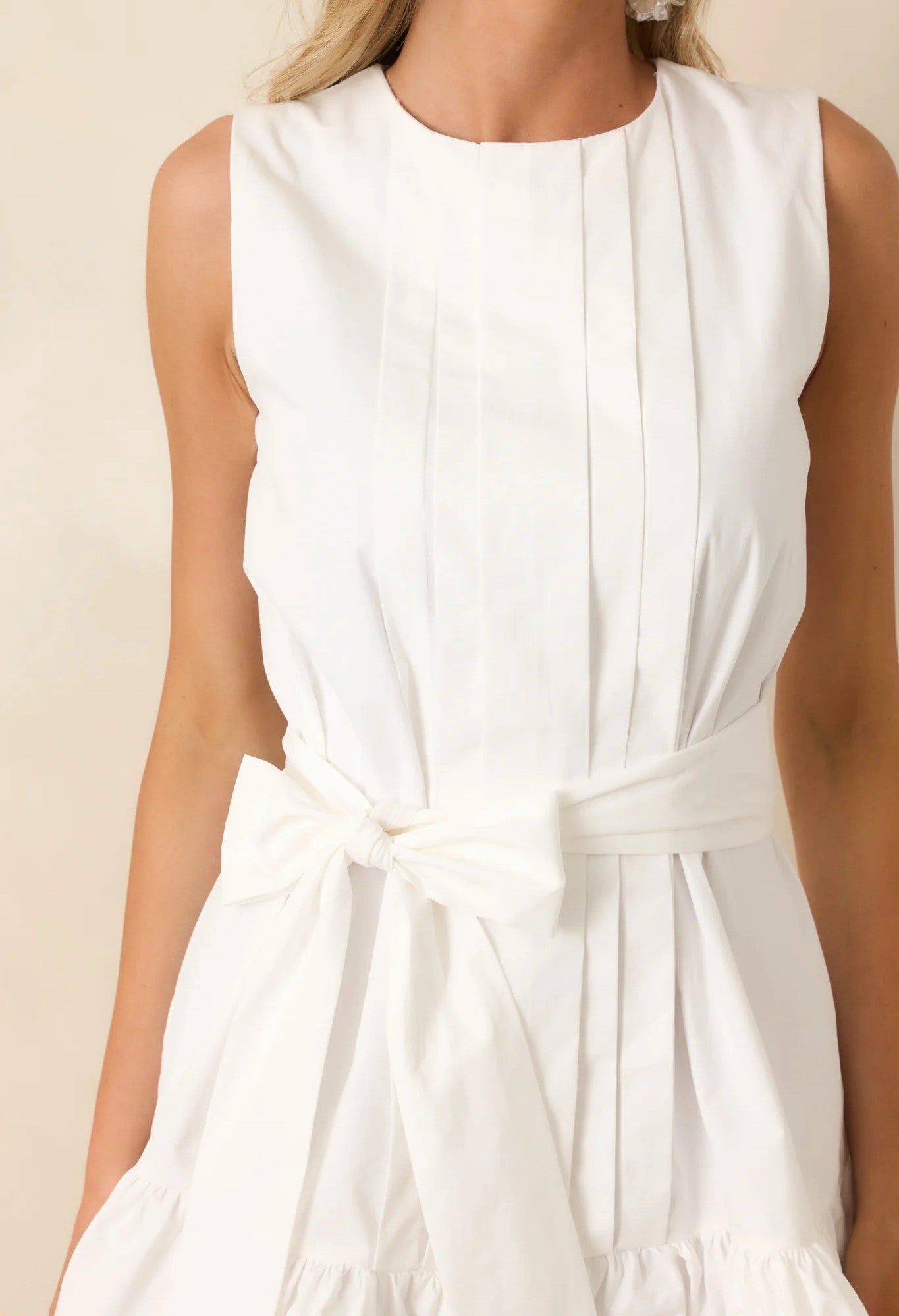 WHITE PLEATED COTTON QUINN MINI DRESS