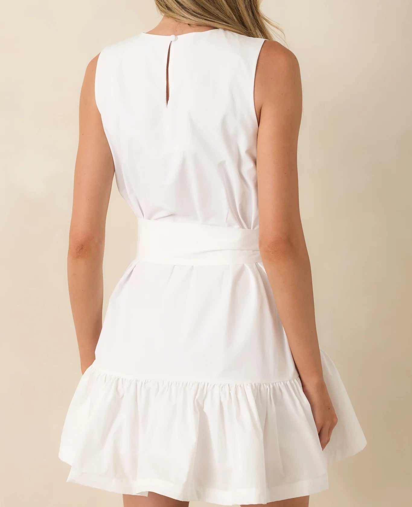 WHITE PLEATED COTTON QUINN MINI DRESS