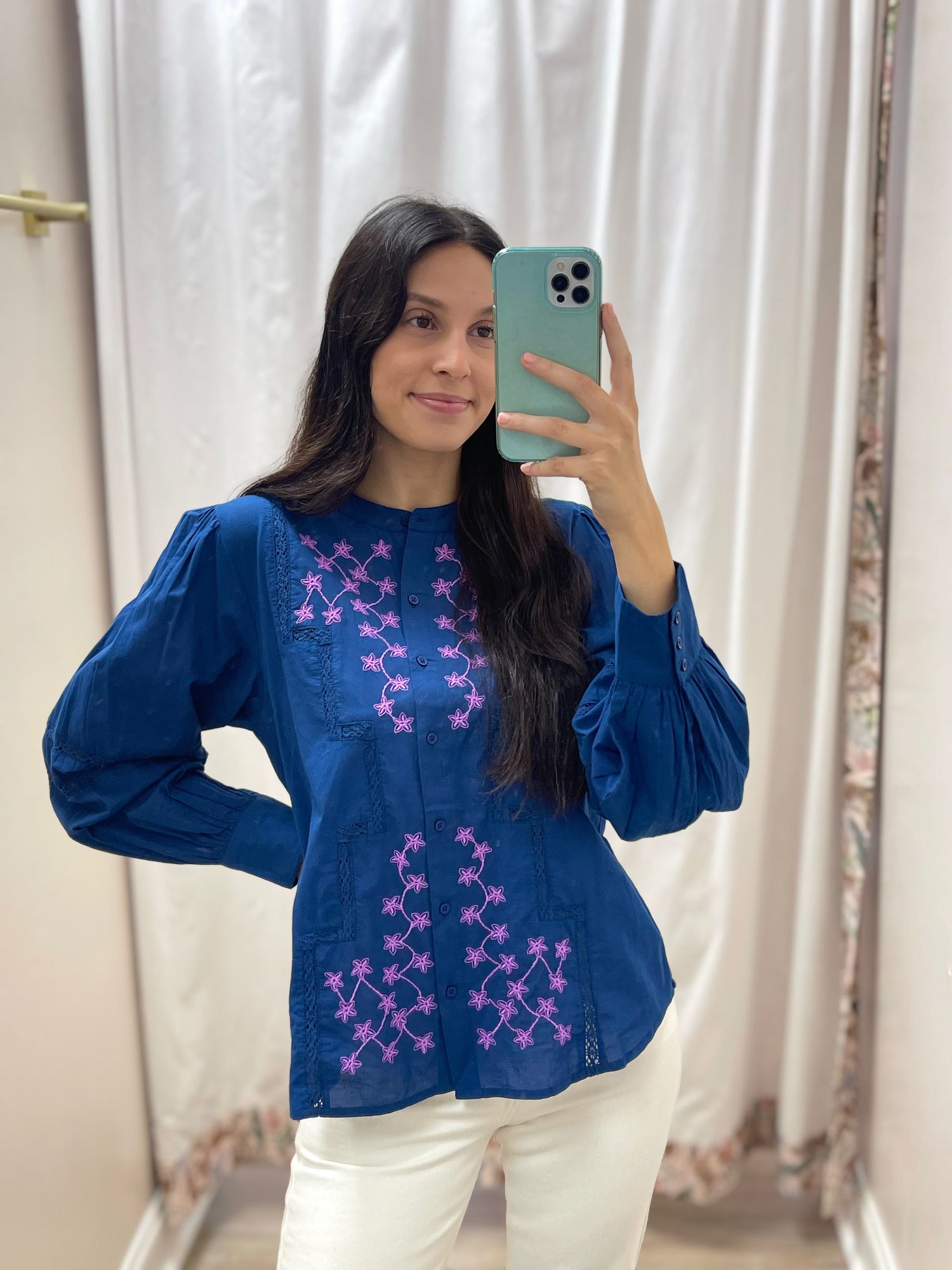 BLEU MARINE EVALEEN BUTTON UP BLOUSE