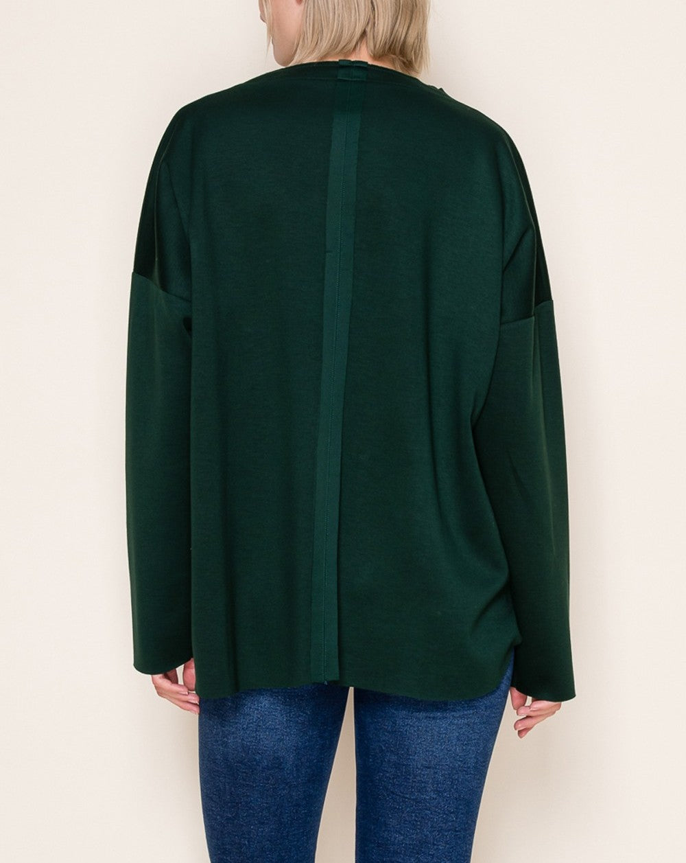 HUNTER GREEN SOLID KNIT FRONT PATCH POCKET LONG SLEEVE TOP