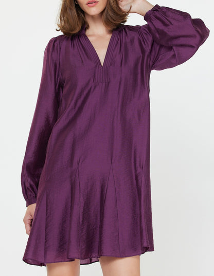 BOYSENBERRY GODET DETAIL LONG SLEEVE MINI DRESS