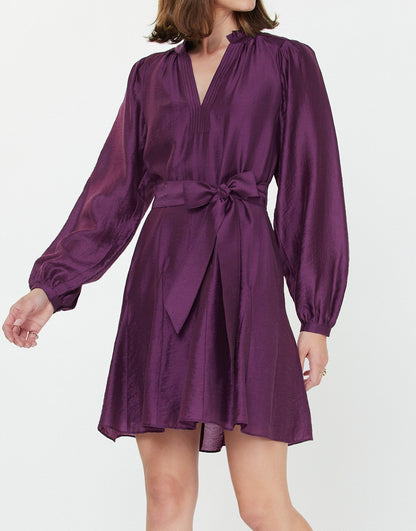 BOYSENBERRY GODET DETAIL LONG SLEEVE MINI DRESS