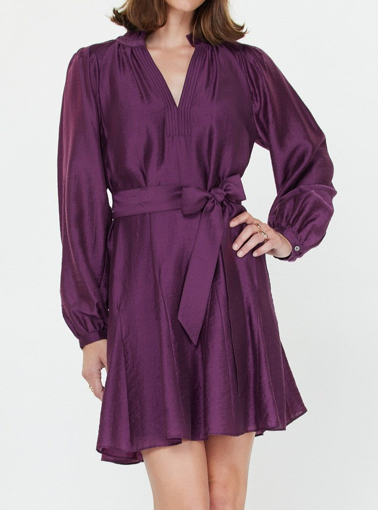 BOYSENBERRY GODET DETAIL LONG SLEEVE MINI DRESS