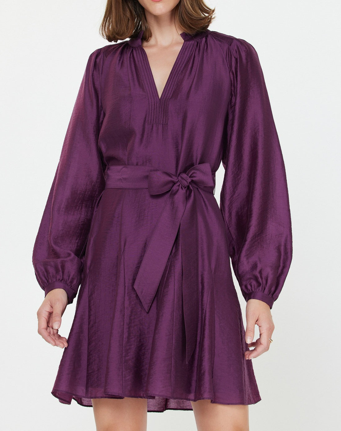 BOYSENBERRY GODET DETAIL LONG SLEEVE MINI DRESS