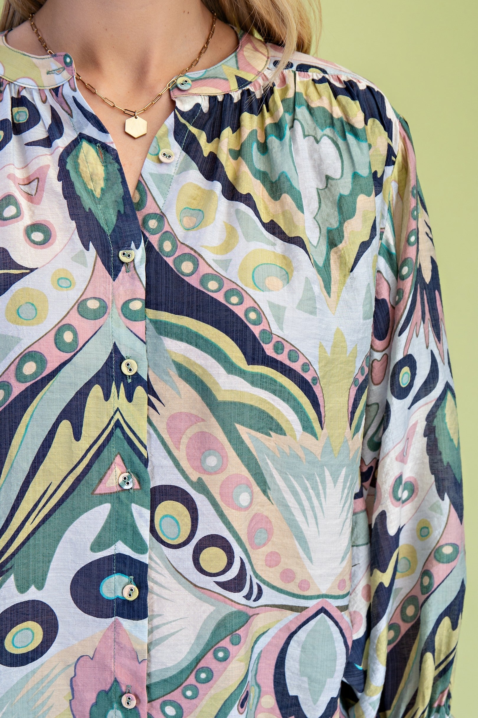 NAVY/MINT MULTI PRINT BATWING LONG SLEEVE BLOUSE