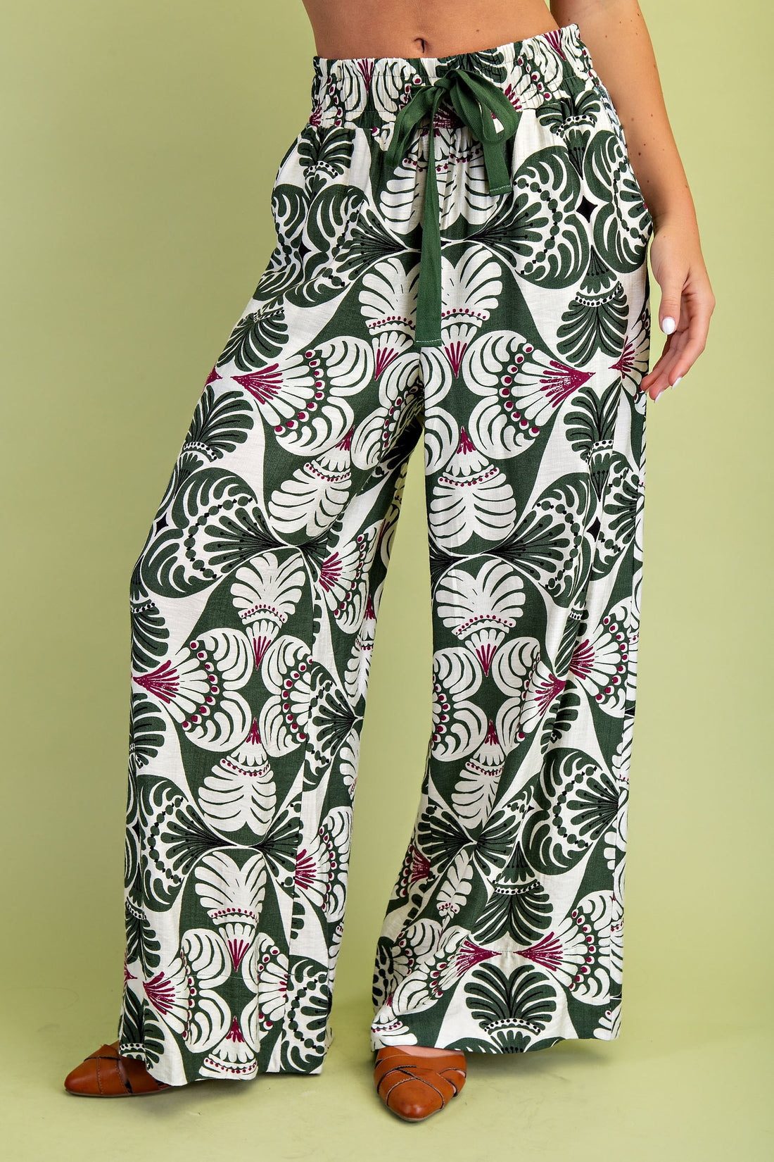 OLIVE MIX PRINTED RELAXED FIT PANTS