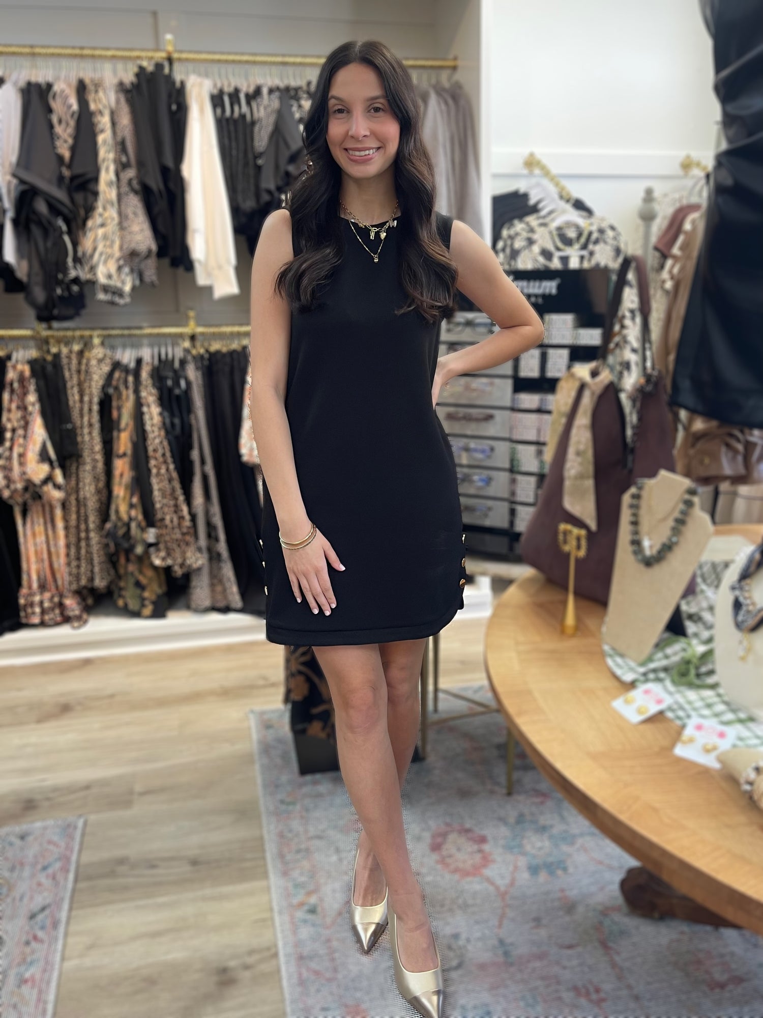 BLACK PCILL BUTTER MODAL SLEEVELESS SIDE BUTTON MINI DRESS