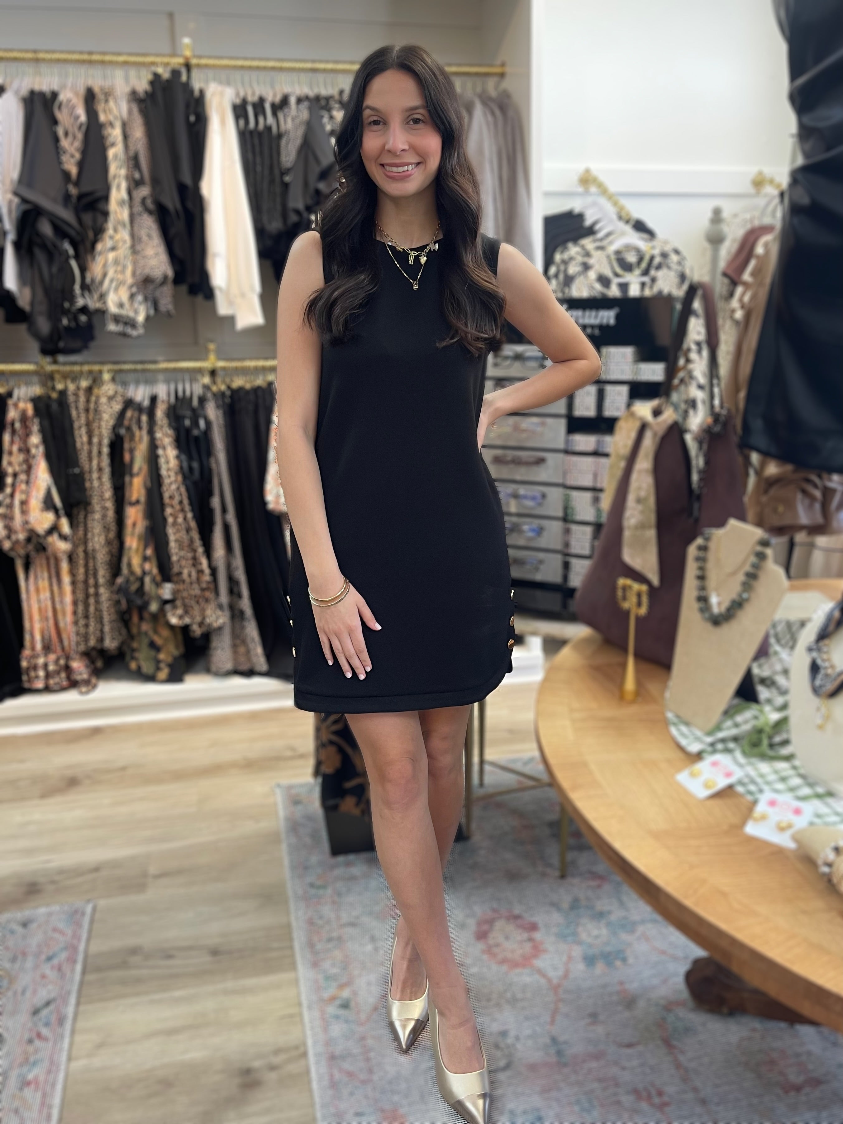 BLACK PCILL BUTTER MODAL SLEEVELESS SIDE BUTTON MINI DRESS