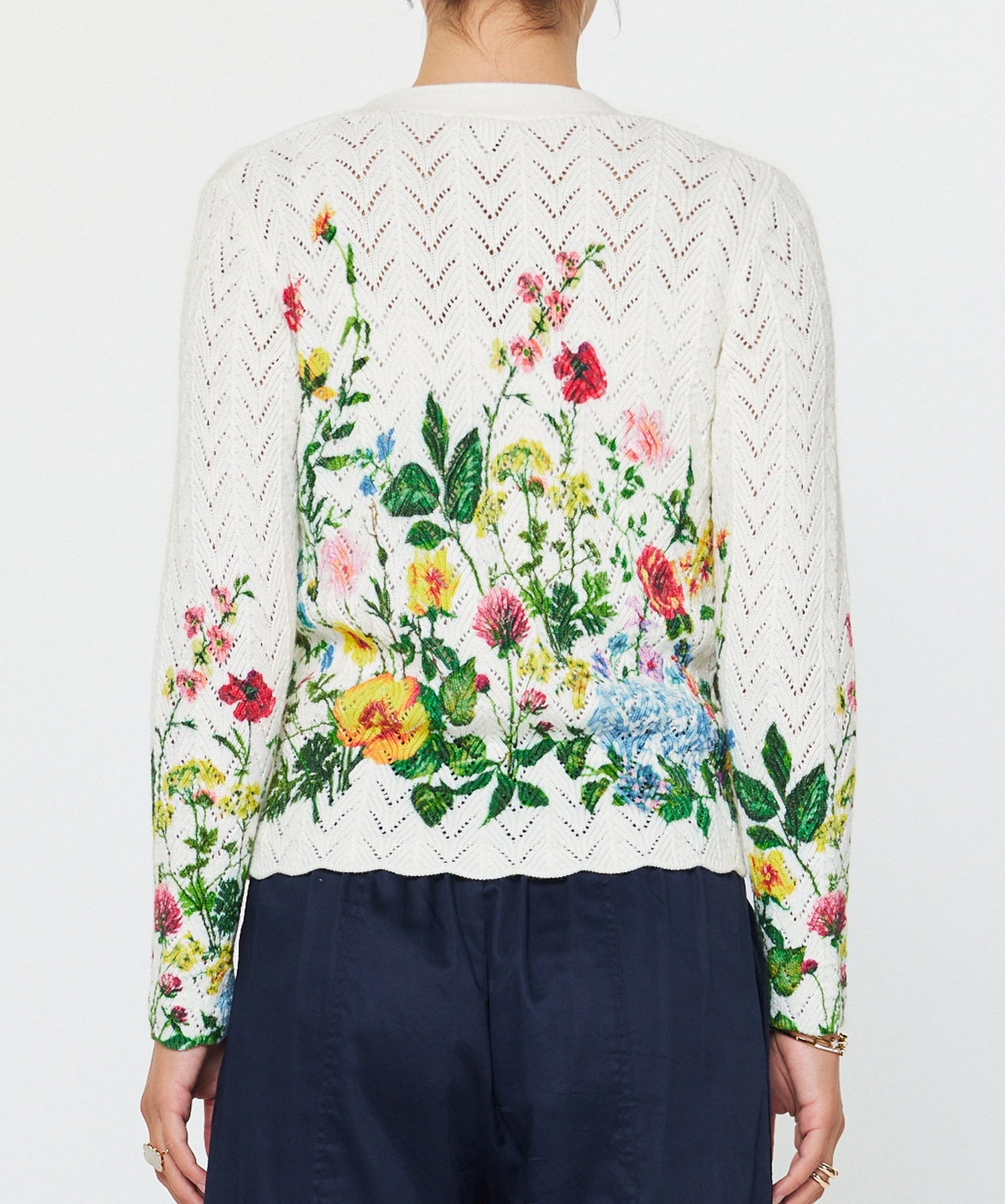 CREAM MULTI FLORAL PRINT LONG SLEEVE COTTON SWEATER CARDIGAN