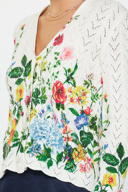 CREAM MULTI FLORAL PRINT LONG SLEEVE COTTON SWEATER CARDIGAN