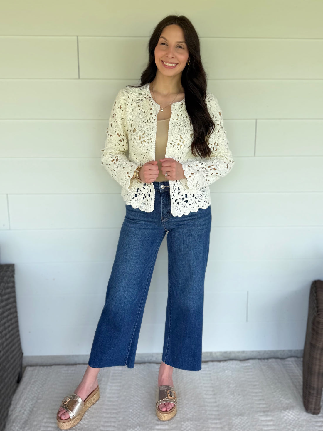CREAM CROCHET DETAIL OPEN FRONT EMERY JACKET