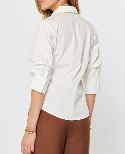 IVORY CLASSIC BUTTON UP 3/4 ROLLED SLEEVE TOP