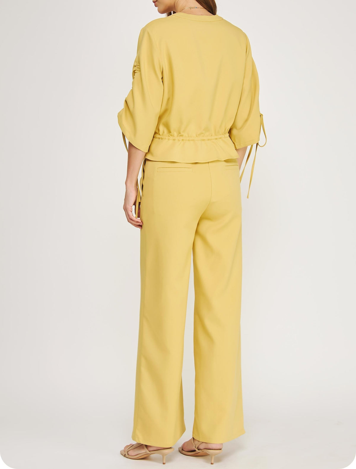 HONEY MUSTARD YELLOW 1/2 SLEEVE RUCHED SUITING TOP JACKET