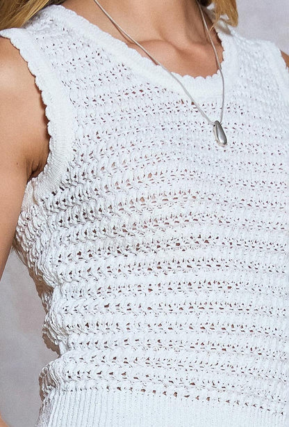 WHITE CROCHET KNIT SLEEVELESS TANK TOP