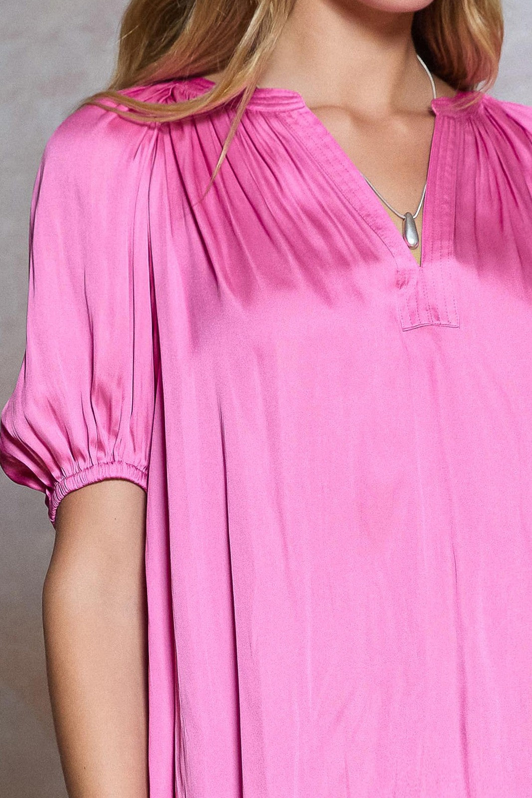 AMARANTH PINK SPLIT V-NECK HALF RAGLAN SLEEVE RELAXED TOP