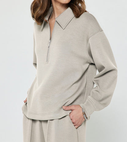 FOG HALF ZIP LONG SLEEVE MODAL KNIT POLO SWEATSHIRT