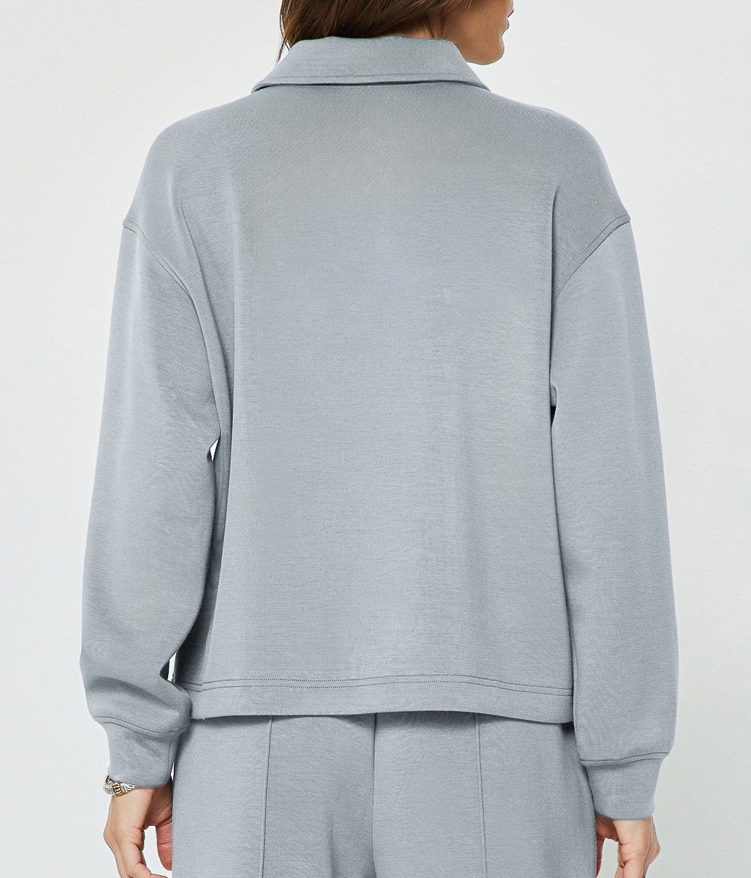 LIGHT DUSTY BLUE HALF ZIP LONG SLEEVE MODAL KNIT POLO SWEATSHIRT