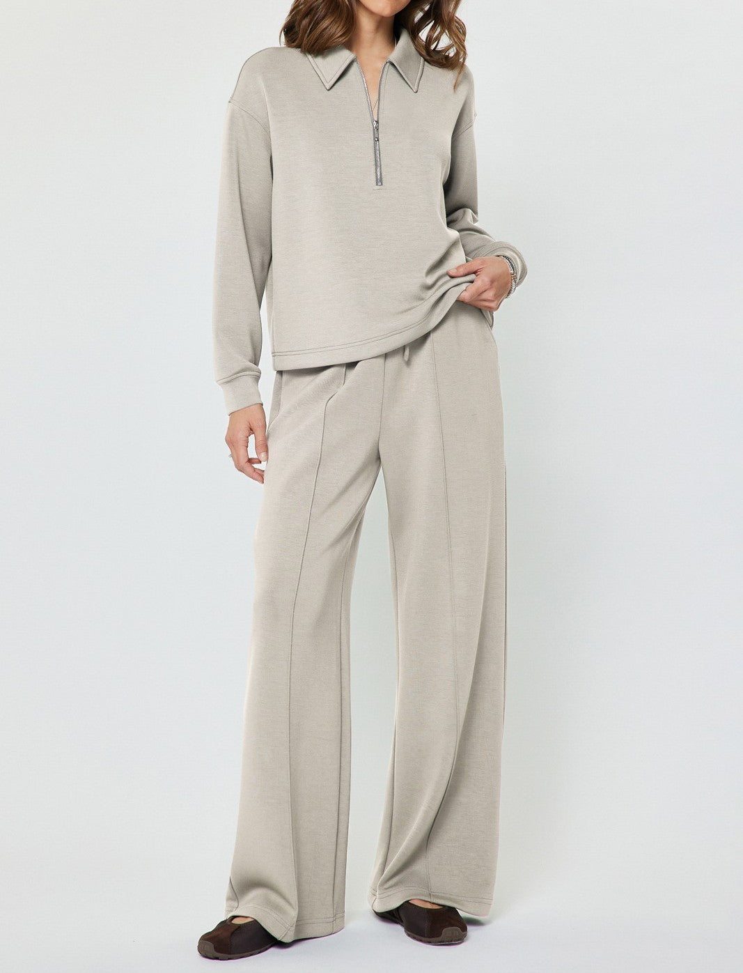 FOG HALF ZIP LONG SLEEVE MODAL KNIT POLO SWEATSHIRT