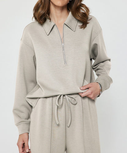 FOG HALF ZIP LONG SLEEVE MODAL KNIT POLO SWEATSHIRT