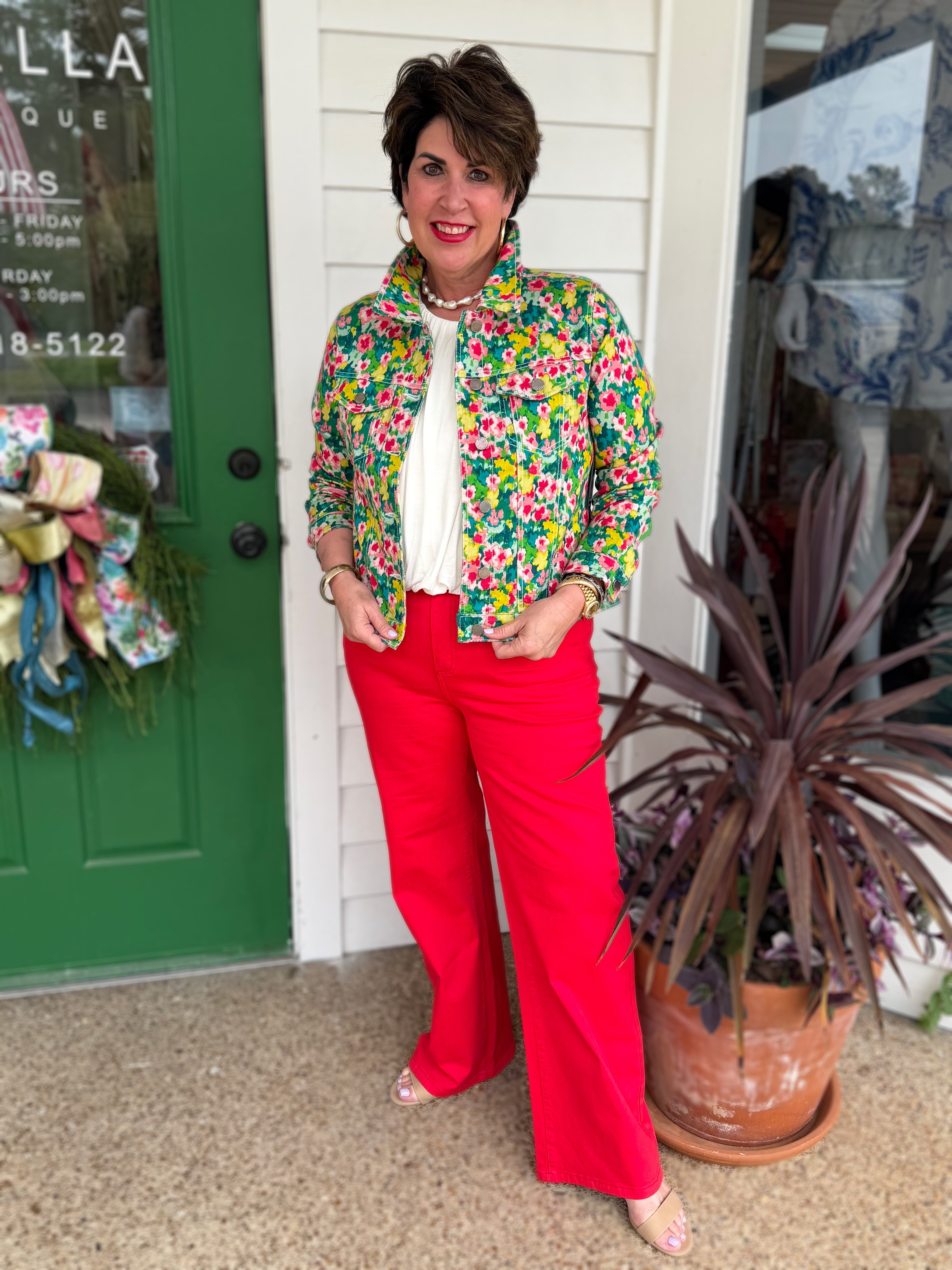 JADE/PINK MULTI DITSY FLORAL PRINTED LONG SLEEVE JACKET
