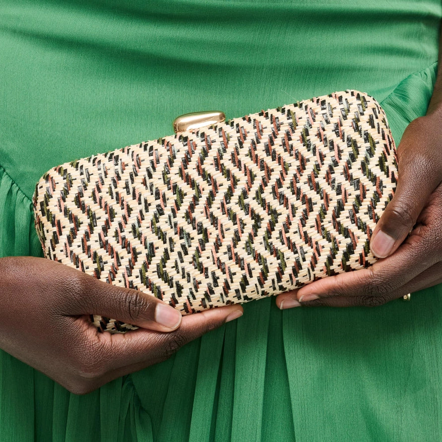 GREEN MULTI TEXTURED WOVEN VALENTINA EVENING BAG