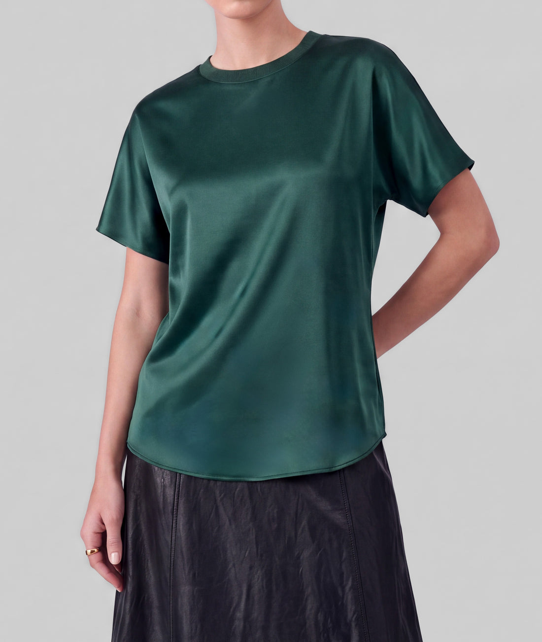 TEAL SATIN CREWNECK SHORT DOLMAN SLEEVE TOP