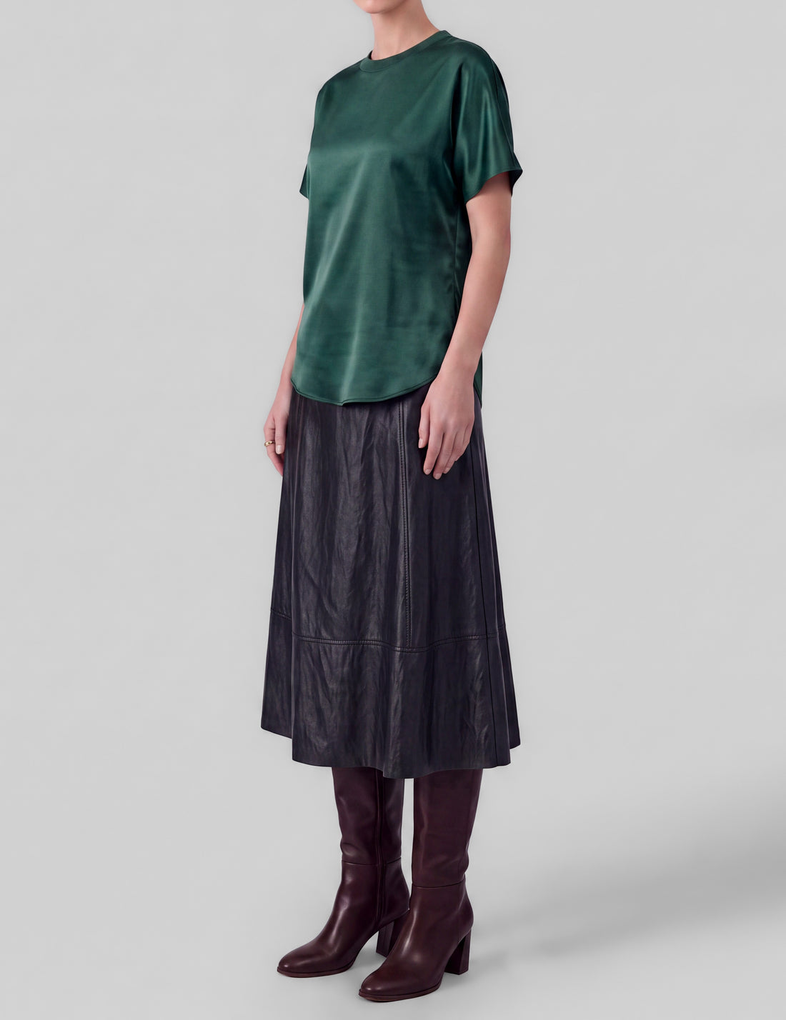 TEAL SATIN CREWNECK SHORT DOLMAN SLEEVE TOP