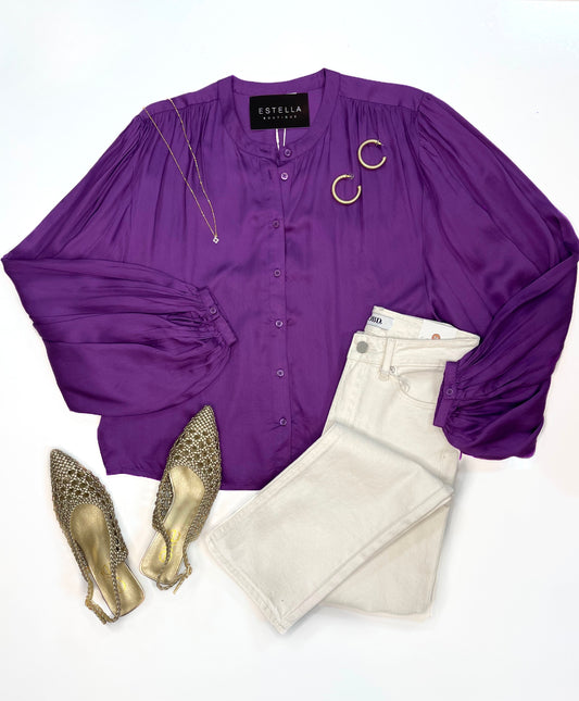 VIOLET NEOLA LONG BALLOON SLEEVE BUTTON UP BLOUSE