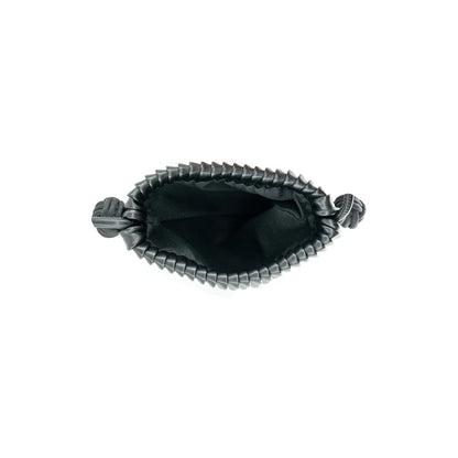 BLACK PLEATED FAUX LEATHER MINI BUCKET CROSSBODY BAG