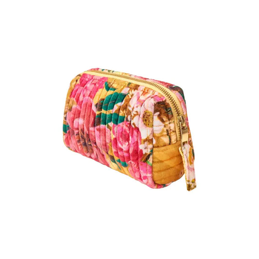 MUSTARD IMPRESSIONIST FLORAL SMALL QUILTED VELVET VANITY BAG
