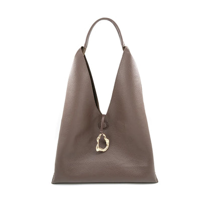 CHOCOLATE REVERSIBLE SUEDE/LEATHER HOBO SHOULDER BAG