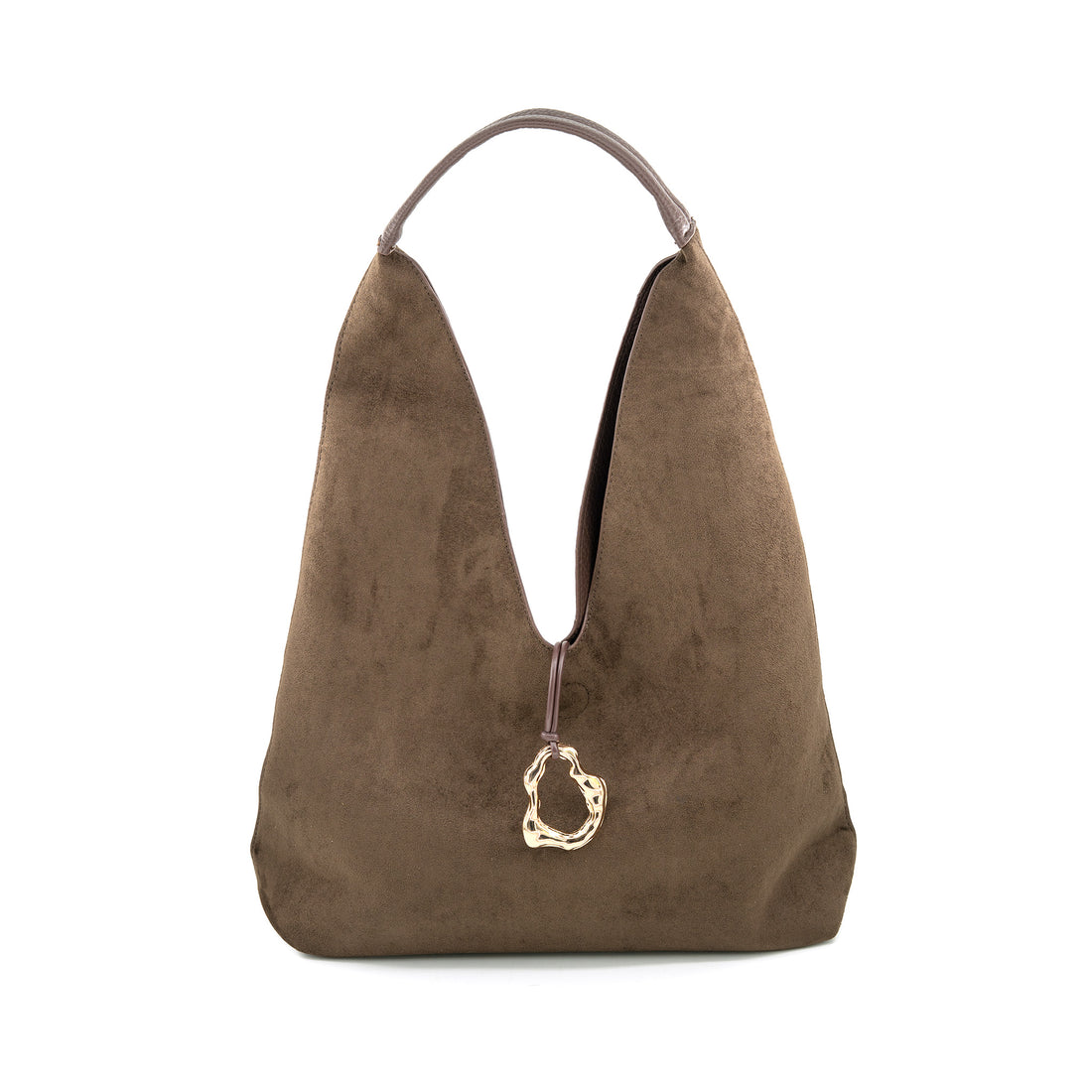 CHOCOLATE REVERSIBLE SUEDE/LEATHER HOBO SHOULDER BAG