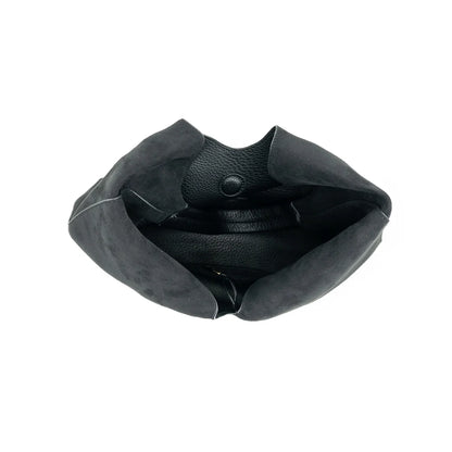BLACK REVERSIBLE SUEDE/LEATHER HOBO SHOULDER BAG