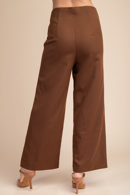 BROWN HIGH WAISTED WIDE LEG PANTS