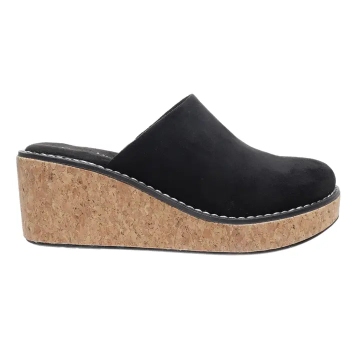 BLACK SUEDE ROUND TOE CLOG SIYA WEDGE