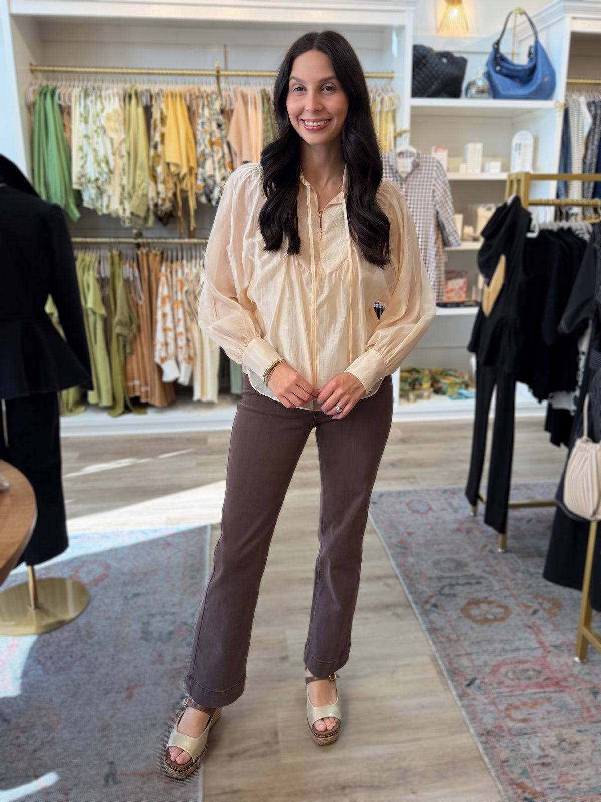 CREAM QUARTER ZIP WITH TOP STITCH DETAIL GEORGINA TOP