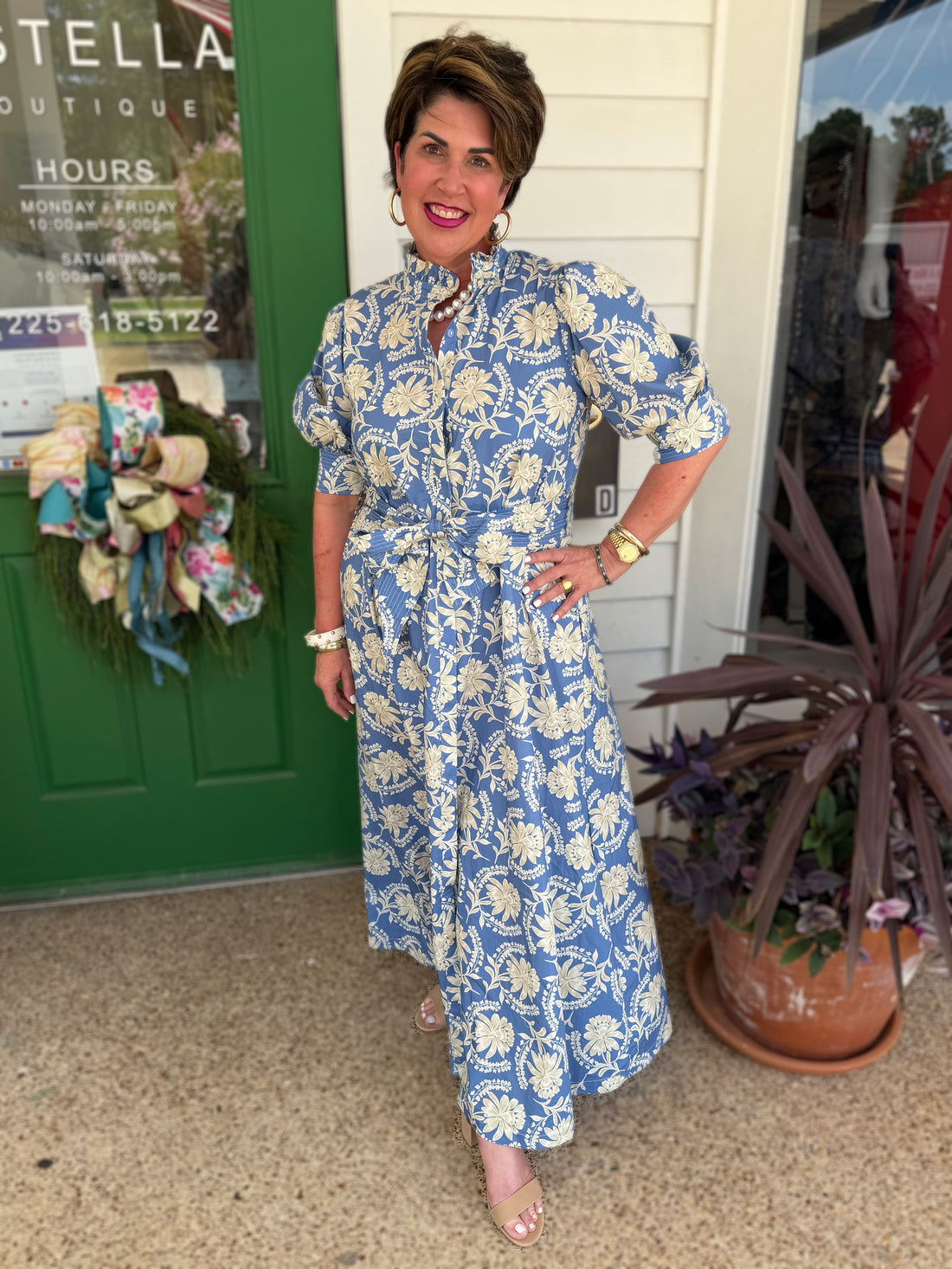 BLUE BLOOMPORT PRINT MARIANNE MAXI DRESS