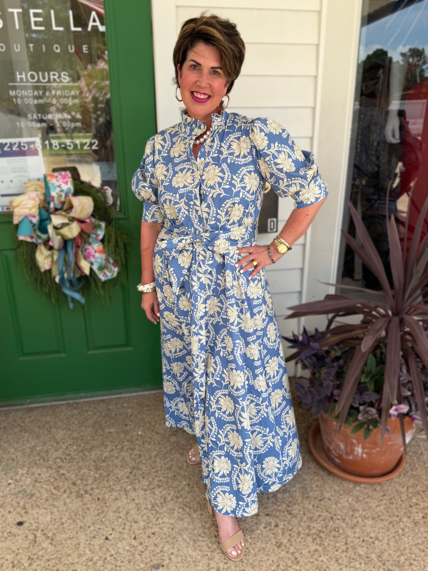 BLUE BLOOMPORT PRINT MARIANNE MAXI DRESS