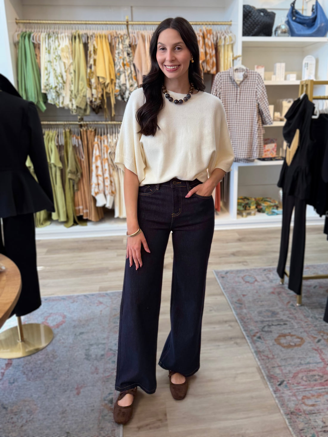 IVORY DOLMAN SLEEVE SWEATER KNIT TOP