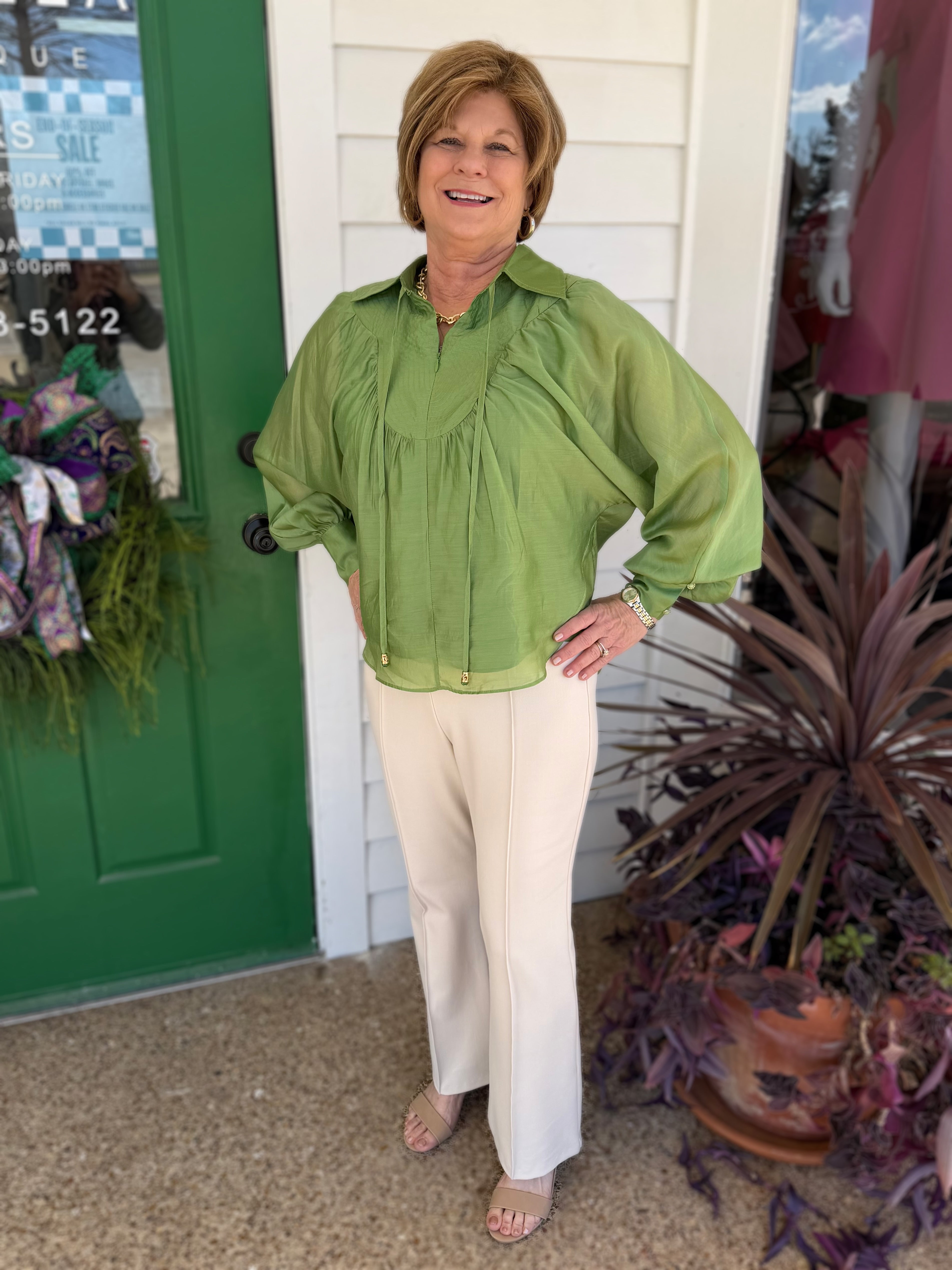 IVY GREEN QUARTER ZIP WITH TOP STITCH DETAIL GEORGINA TOP