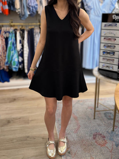 BLACK PCILL BUTTER MODAL SLEEVELESS FLUTTER SKIRT MINI DRESS