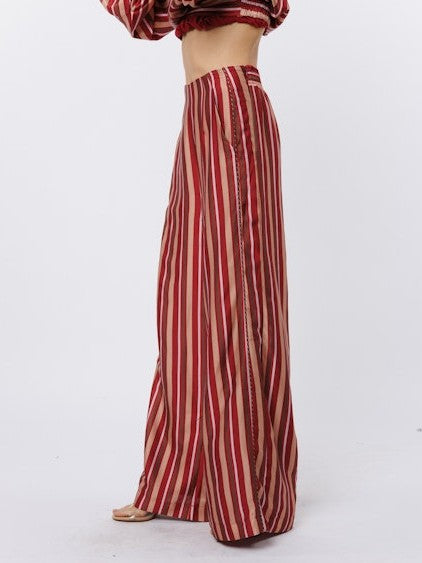 MAROON MULTI STRIPED ANJELLA WIDE LEG PANTS