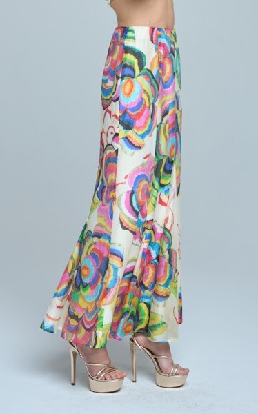 CREAM MULTI COLOR ANTONIA ABSTRACT FLORAL FLARE SKIRT