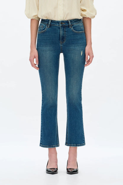 VINTAGE MEDIUM BLUE HIGH RISE FLARE JEANS