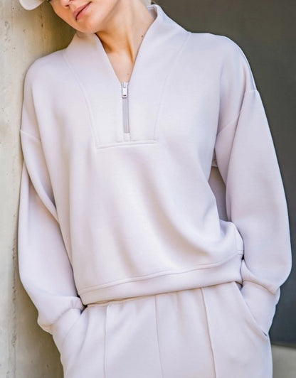 MOCHA CREAM LUXE MODAL SCUBA QUARTER ZIP LONG SLEEVE JACKET