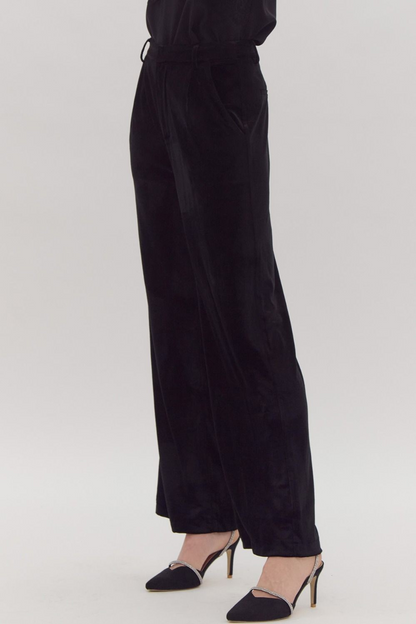 BLACK VELVET HIGH WAIST WIDE LEG PANTS